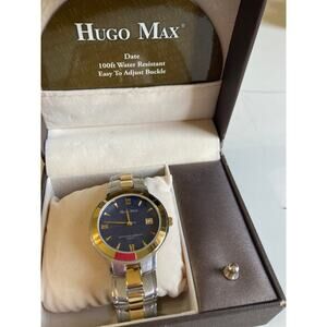 Vintage HUGO MAX Two-Tone Classic Quartz Bracelet Watch, Blue Dial, 38mm, Date